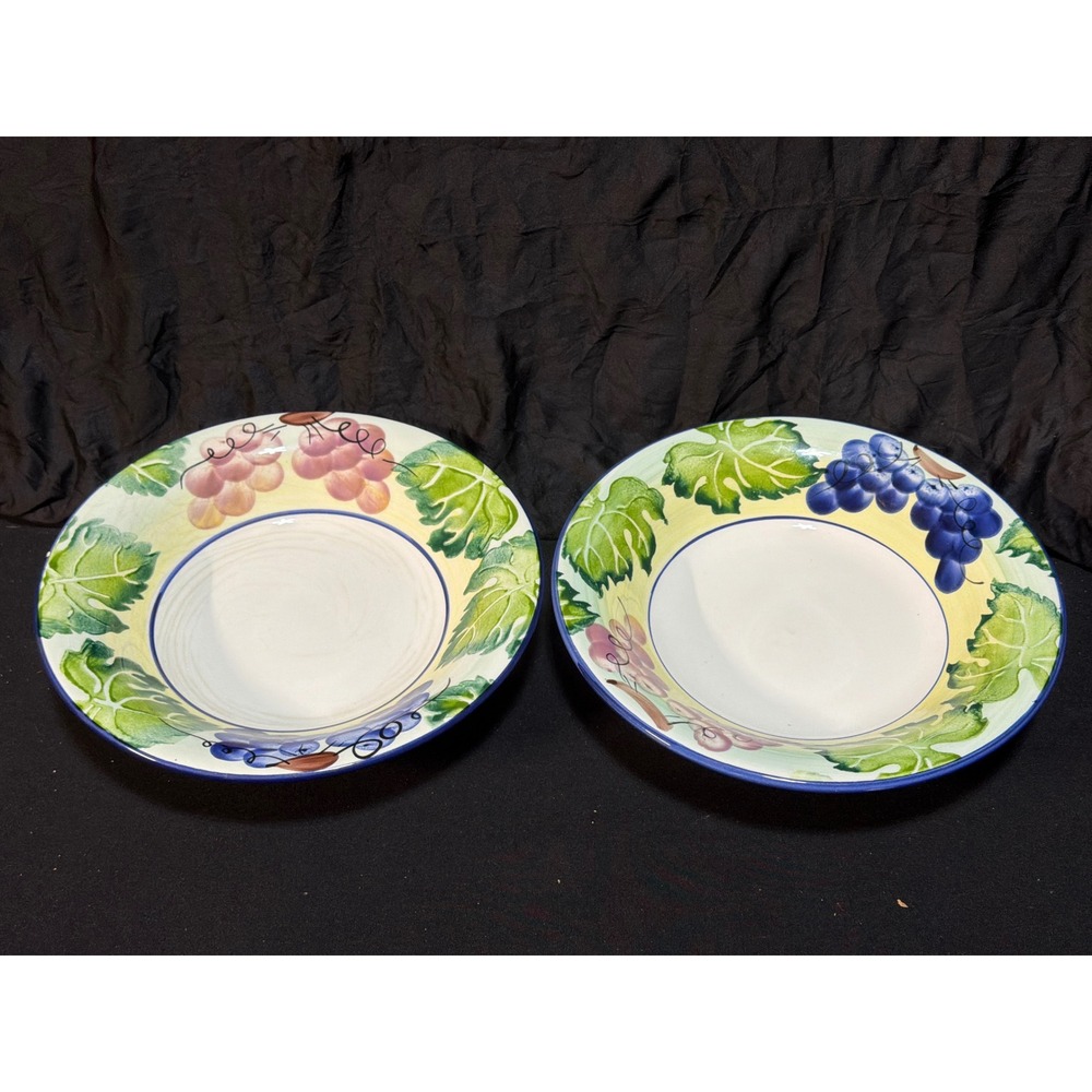 Disegno by Varm Italy Pasta Bowls Set of 2 Grape Vine Hand Decorated Ceramic